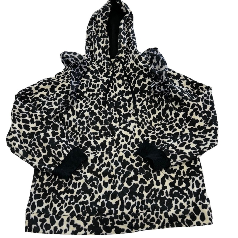 Sandy Liang Hoodie Women XS Black White Leopard Ruffle Y2K